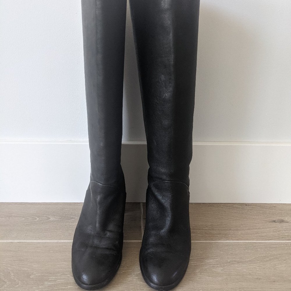 J. Crew Tall Black Leather Boots Size 7.5